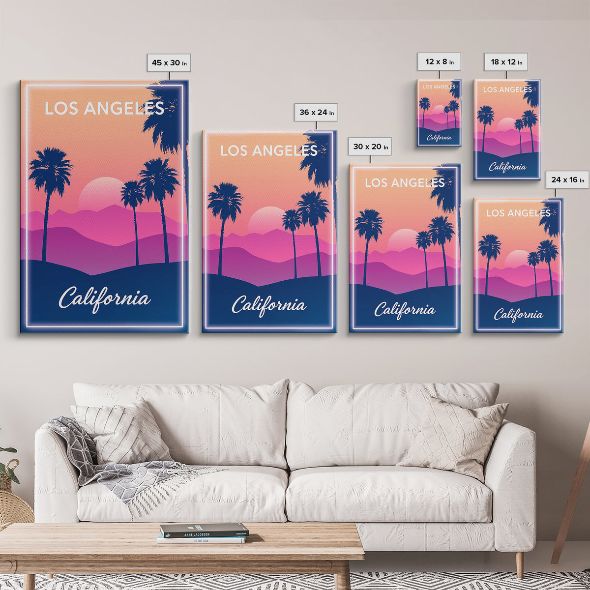 Los Angeles Travel Poster, Framed Canvas Print, Retro Sunset Skyline Art, Los Angeles Travel Art, Retro Travel Print, City Travel Prints
