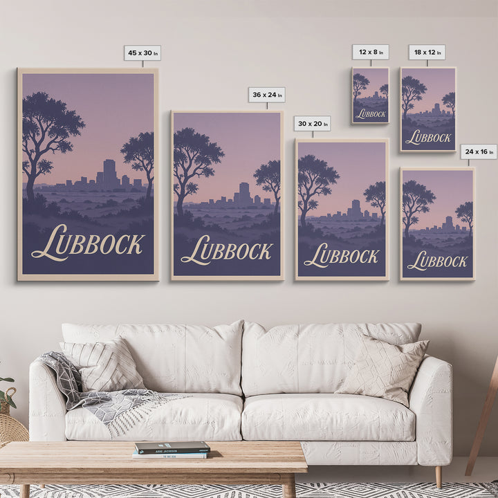Lubbock Travel Poster, Framed Canvas Print, Retro Sunset Skyline Art, Lubbock Wall Art, Wanderlust Decor, Modern Wall Decor, Art Print