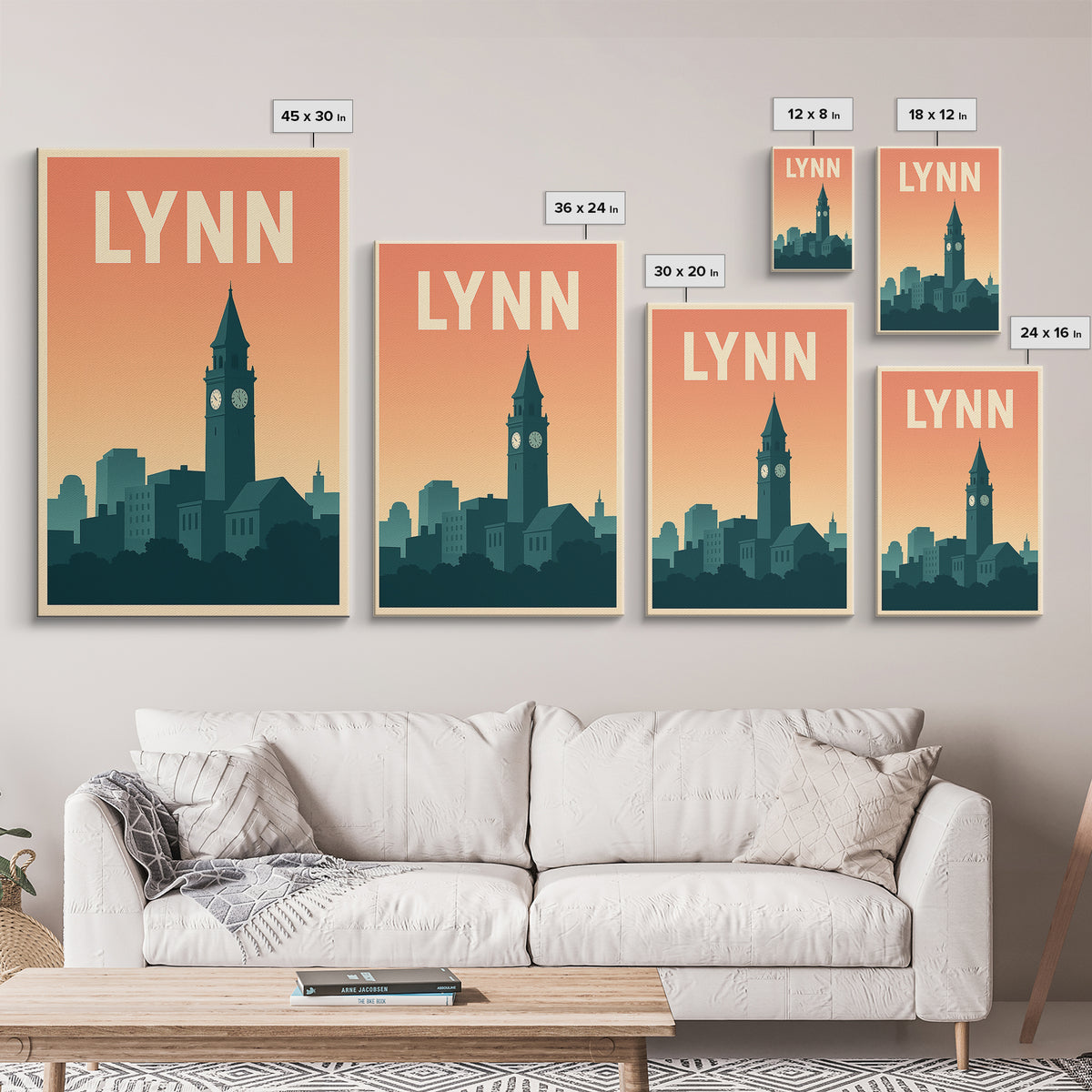 Lynn Massachusetts Travel Poster, Canvas Print, Retro Sunset Skyline Art, Lynn City Art, Travel Poster Set, Travel Art Print