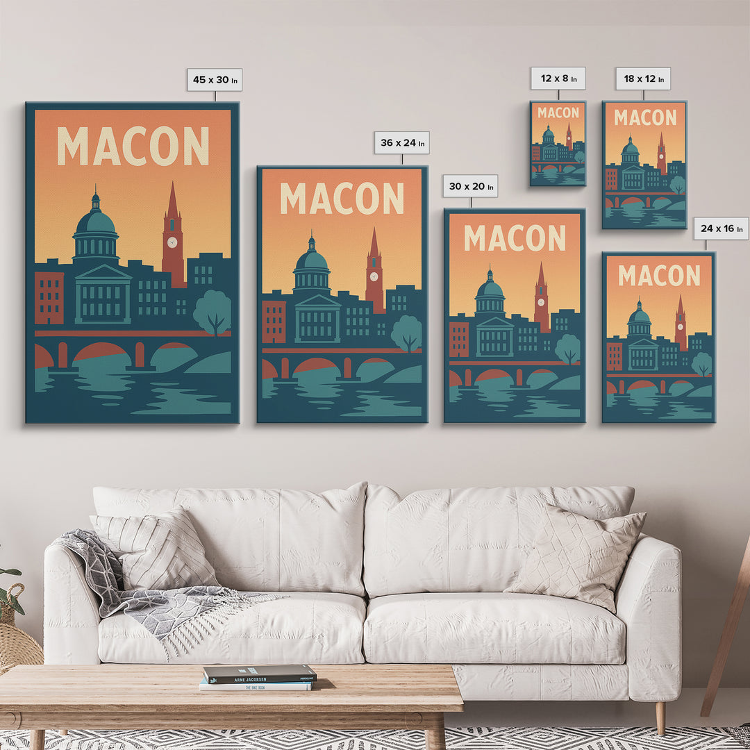 Macon Travel Poster, Framed Canvas Print, Classic Travel Poster Art, Macon City Art, City Travel Prints, Fine Art Print, Vintage City Art