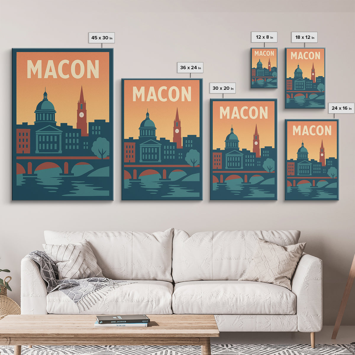 Macon Travel Poster, Framed Canvas Print, Classic Travel Poster Art, Macon City Art, City Travel Prints, Fine Art Print, Vintage City Art