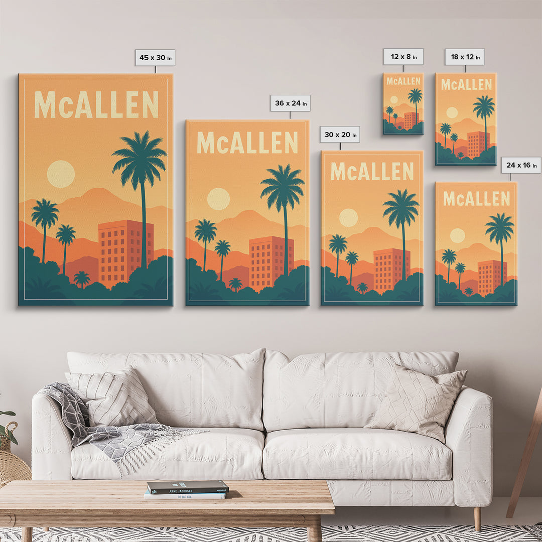 Mcallen Travel Poster, Framed Canvas Print, Mid Century City Wall Art, Mcallen Art Print, Mid Century Wall Art, Gift For Travelers