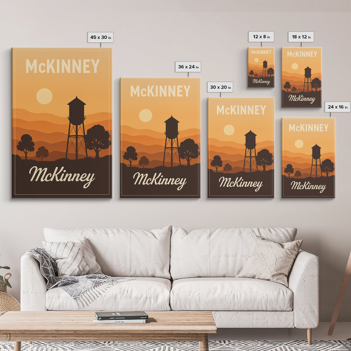 Mckinney Texas Travel Poster, Canvas Print, Retro Sunset Skyline Art, Mckinney Travel Art, Vintage Travel Art, Vintage Travel Print