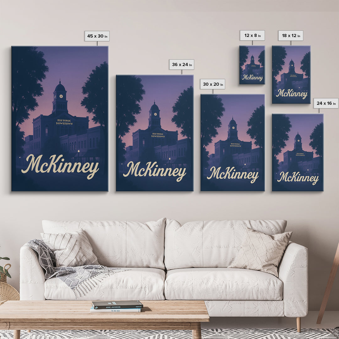 Mckinney Travel Poster, Framed Canvas Print, Classic Travel Poster Art, Mckinney City Art, Vintage City Poster, Retro Travel Print