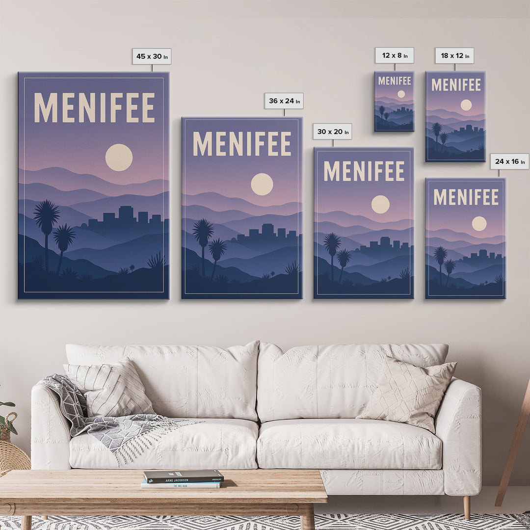 Menifee California Travel Poster, Canvas Print, Mid Century City Wall Art, Menifee Wall Art, City Art Print, Gift For Travelers, Travel Art