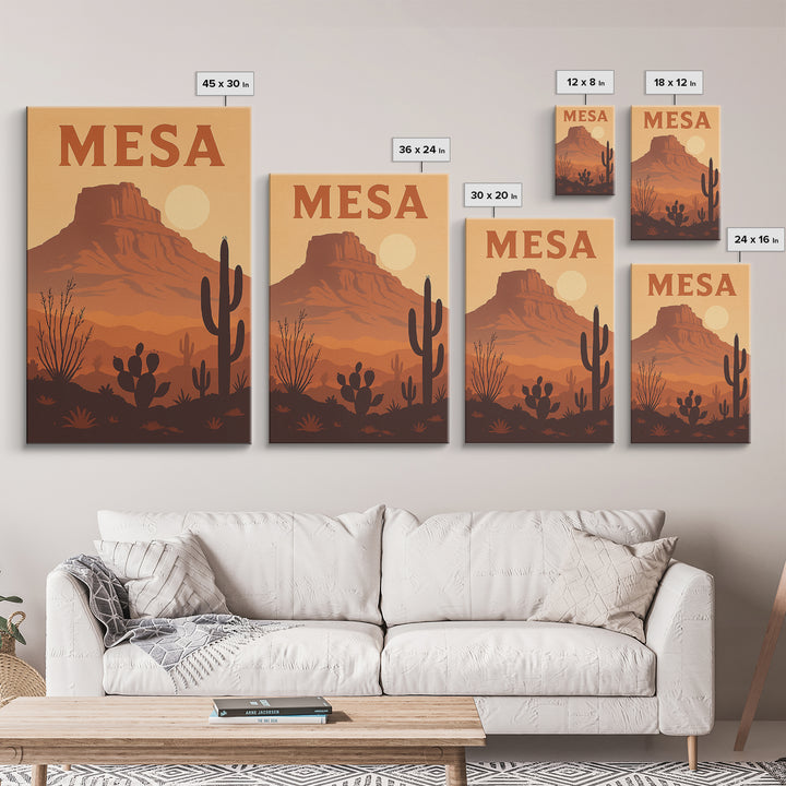 Mesa Arizona Travel Poster, Canvas Print, Retro Sunset Skyline Art, Mesa Poster Print, City Art Print, Vintage City Art, City Travel Prints