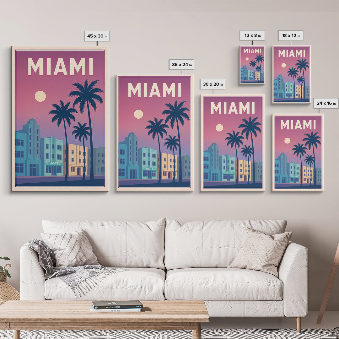 Miami Florida Travel Poster, Canvas Print, Classic Poster Art, Miami Poster Print, City Art Print, Watercolor Skyline Art, Travel Art