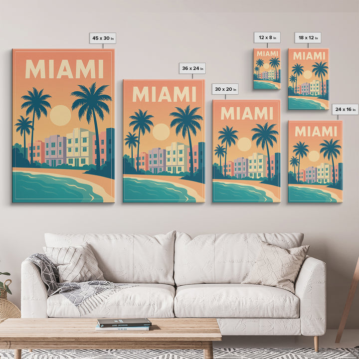 Miami Travel Poster, Framed Canvas Print, Vintage Travel Poster Art, Miami Poster Print, City Art Print, Living Room Wall Art, Design 2