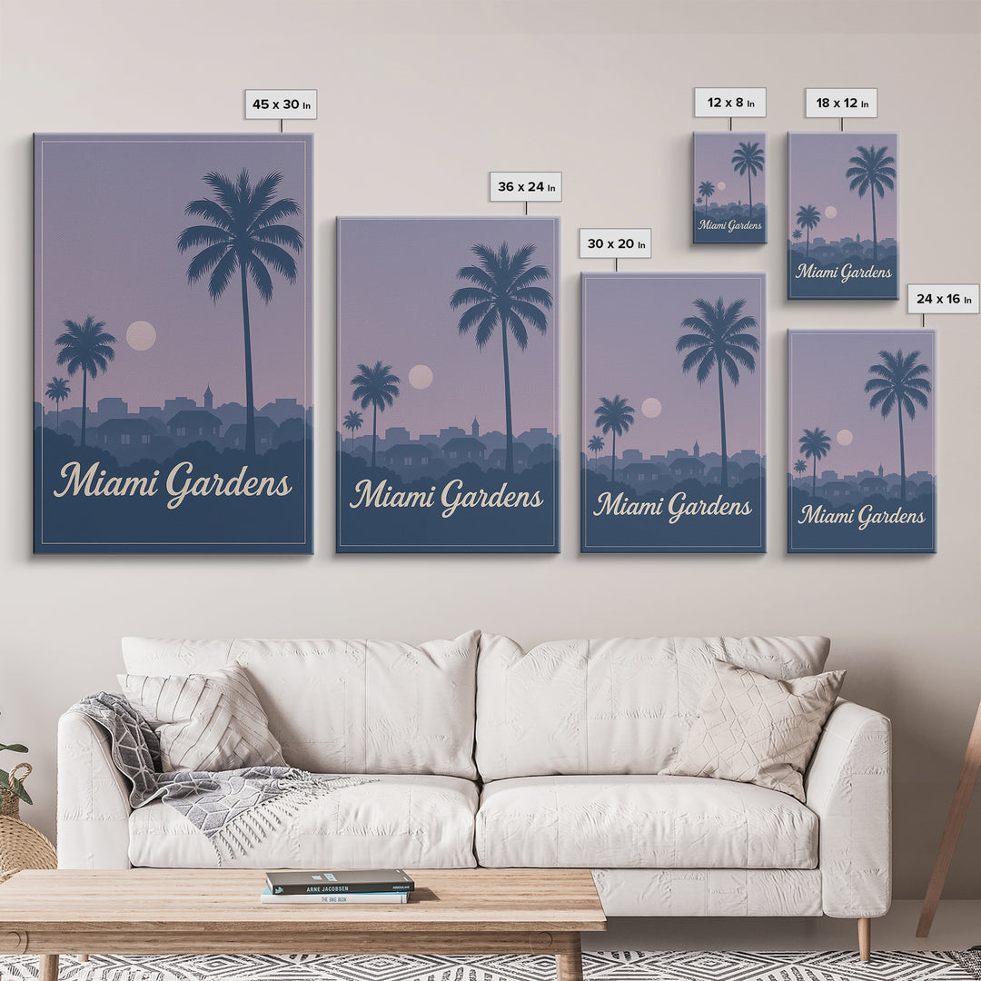 Miami Gardens Travel Poster, Canvas Print, Vintage Travel Poster Art, Miami Gardens Art Print, Living Room Wall Art, Travel Wall Art
