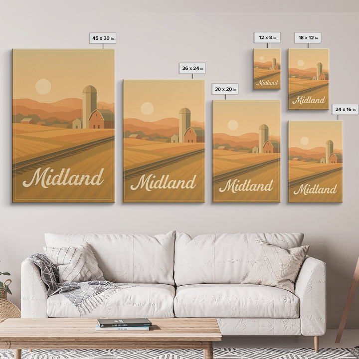 Midland Texas Travel Poster, Framed Canvas Print, Classic Travel Poster Art, Midland Wall Art, Travel Wall Art, Gift For Travelers