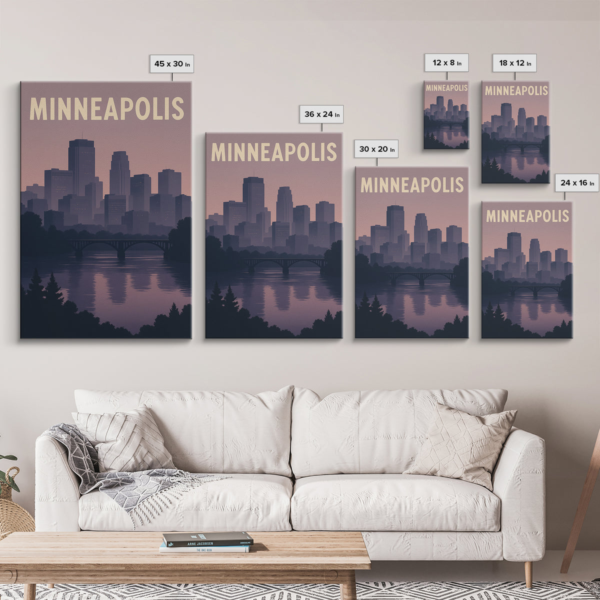 Minneapolis Travel Poster, Framed Canvas Print, Retro Sunset Skyline Art, Minneapolis Travel Art, Vintage Travel Print, City Art Print