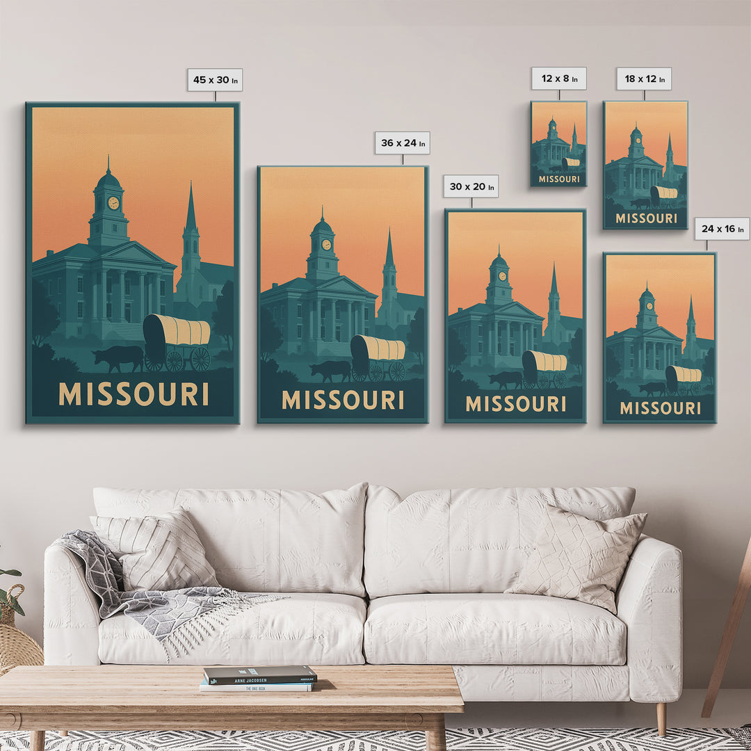 Missouri Travel Poster, Framed Canvas Print, Classic Travel Poster Art, Missouri Travel Art, Vintage City Poster, City Travel Prints