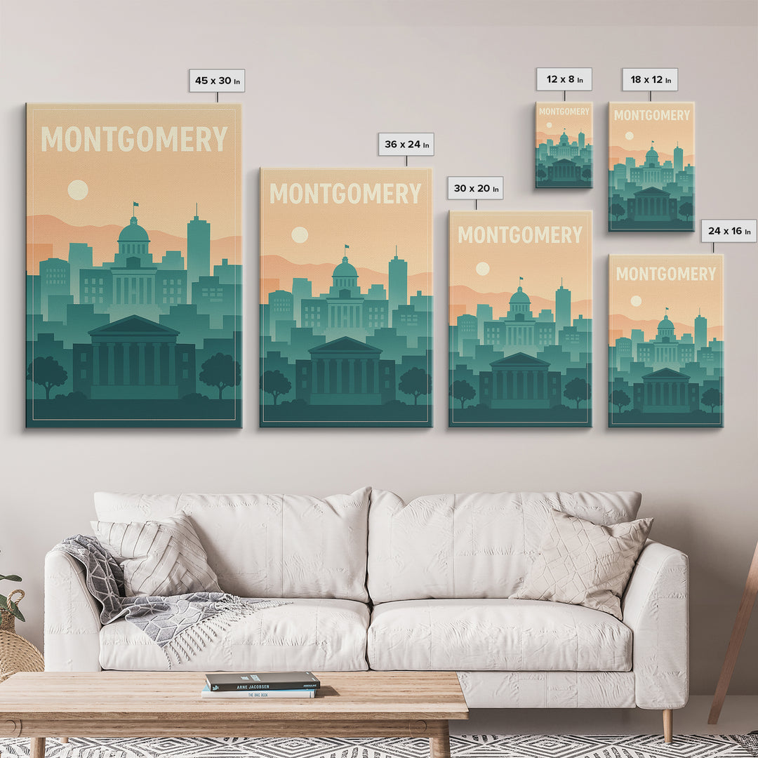 Montgomery Travel Poster, Canvas Print, Mid Century City Wall Art, Montgomery City Art, Mid Century Wall Art, Gift For Travelers