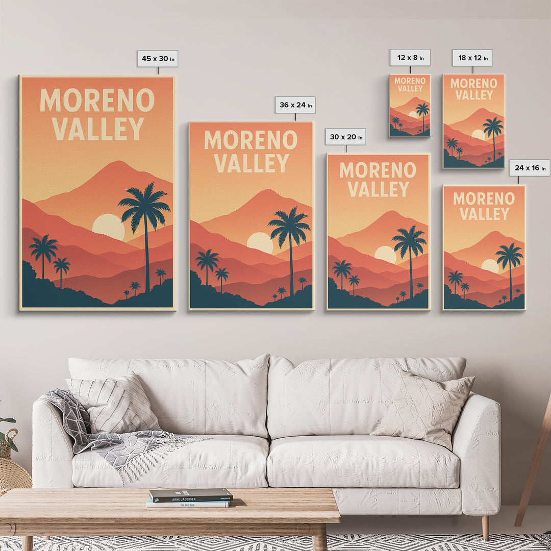 Moreno Valley Travel Poster, Canvas Print, Classic Travel Poster Art, Moreno Valley Travel Art, Vintage Travel Print, City Illustration