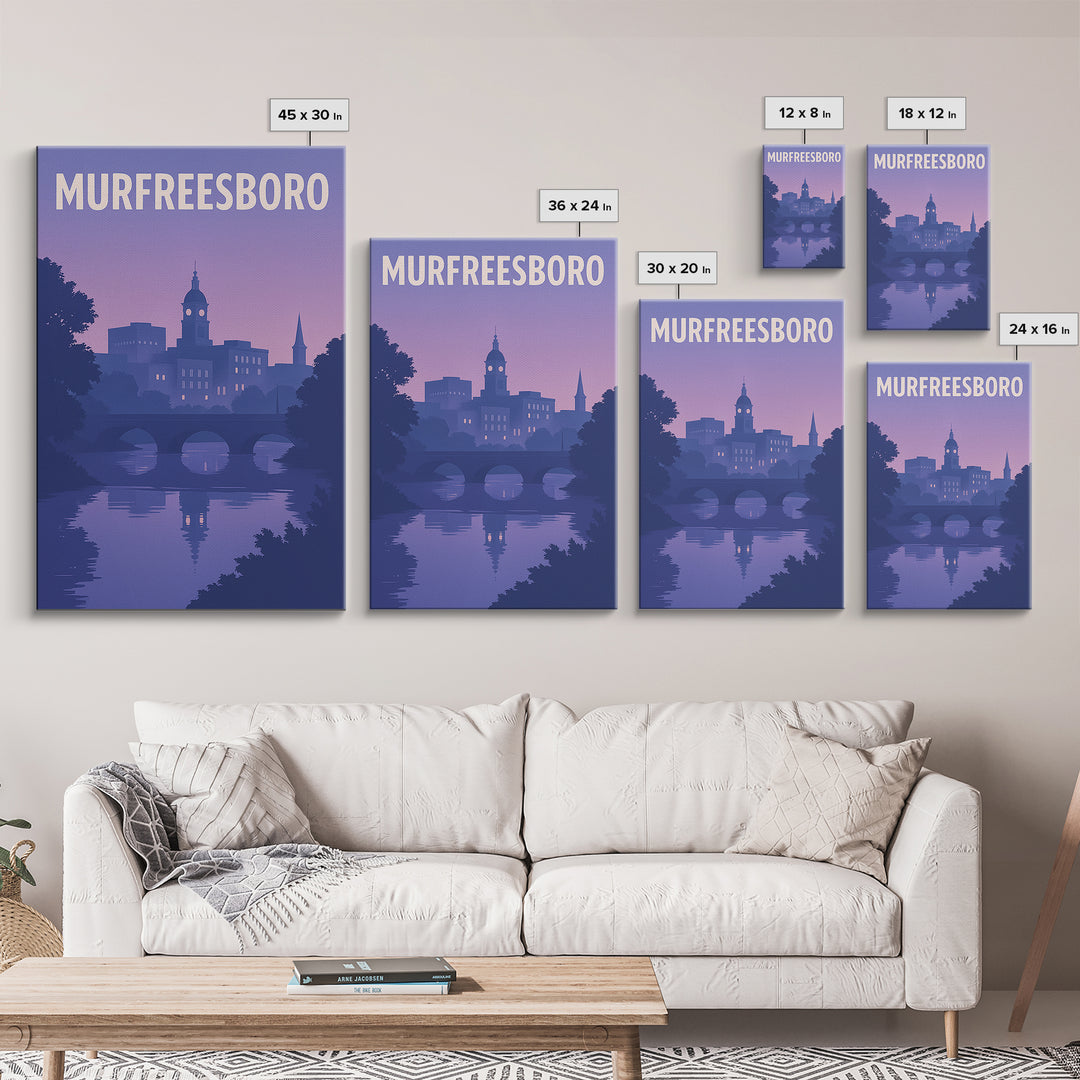 Murfreesboro Tennessee Travel Poster, Canvas Print, Classic Poster Art, Murfreesboro Poster Print, Skyline Art, Watercolor Downtown Skyline