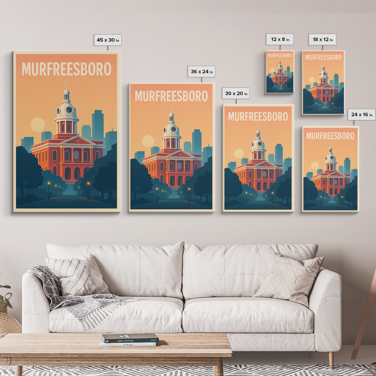 Murfreesboro Travel Poster, Canvas Print, Retro Sunset Skyline Art, Murfreesboro Poster Print, Fine Art Print, Travel Wall Decor