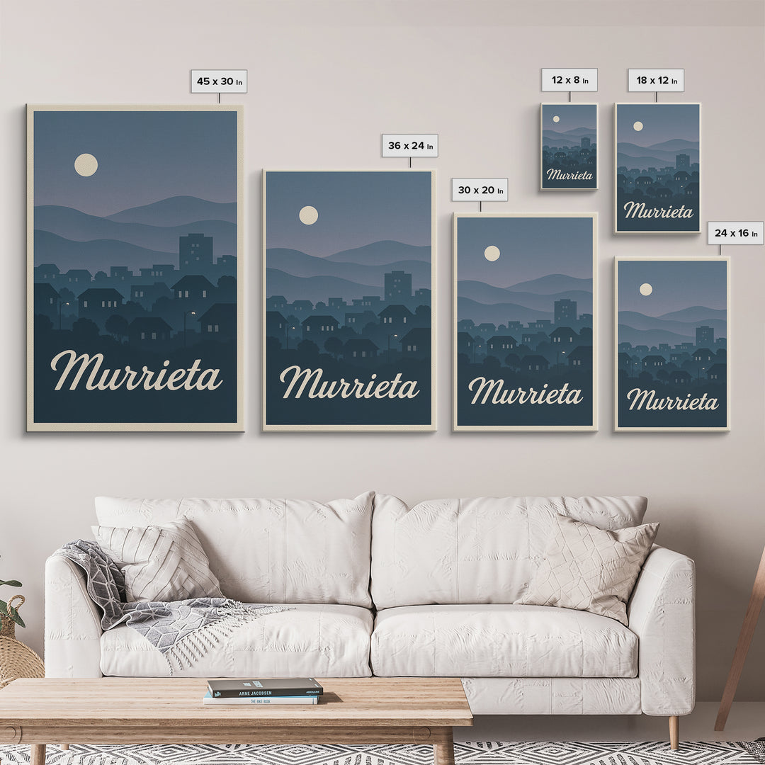 Murrieta Travel Poster, Framed Canvas Print, Mid Century City Wall Art, Murrieta Art Print, Gift For Travelers, Vintage City Poster