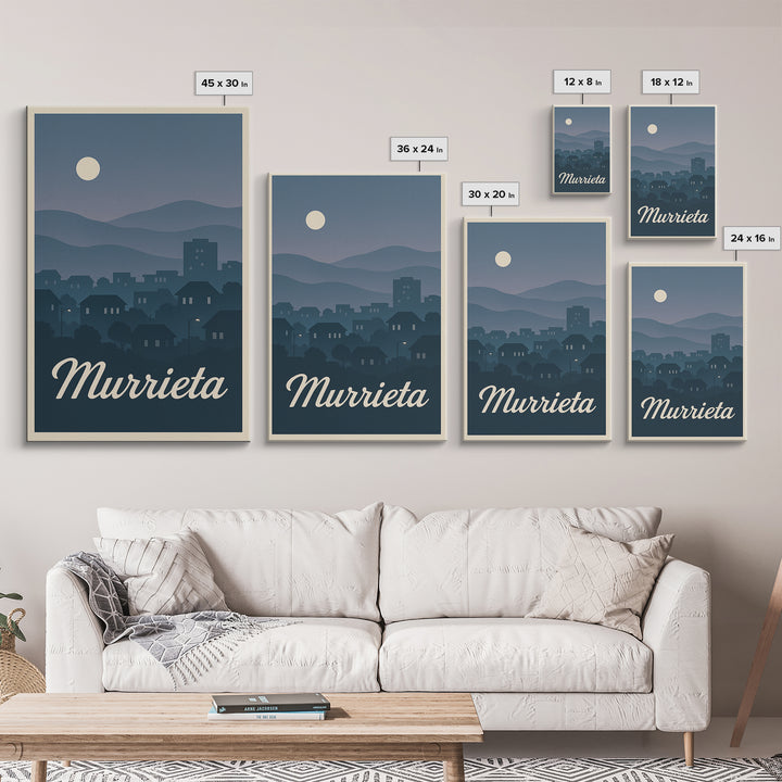 Murrieta Travel Poster, Framed Canvas Print, Mid Century City Wall Art, Murrieta Art Print, Gift For Travelers, Vintage City Poster