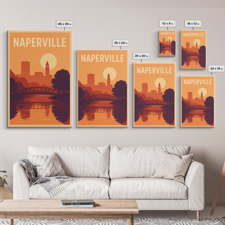 Naperville Travel Poster, Canvas Print, Mid Century City Wall Art, Naperville Poster Print, Retro Travel Print, Home Office Decor