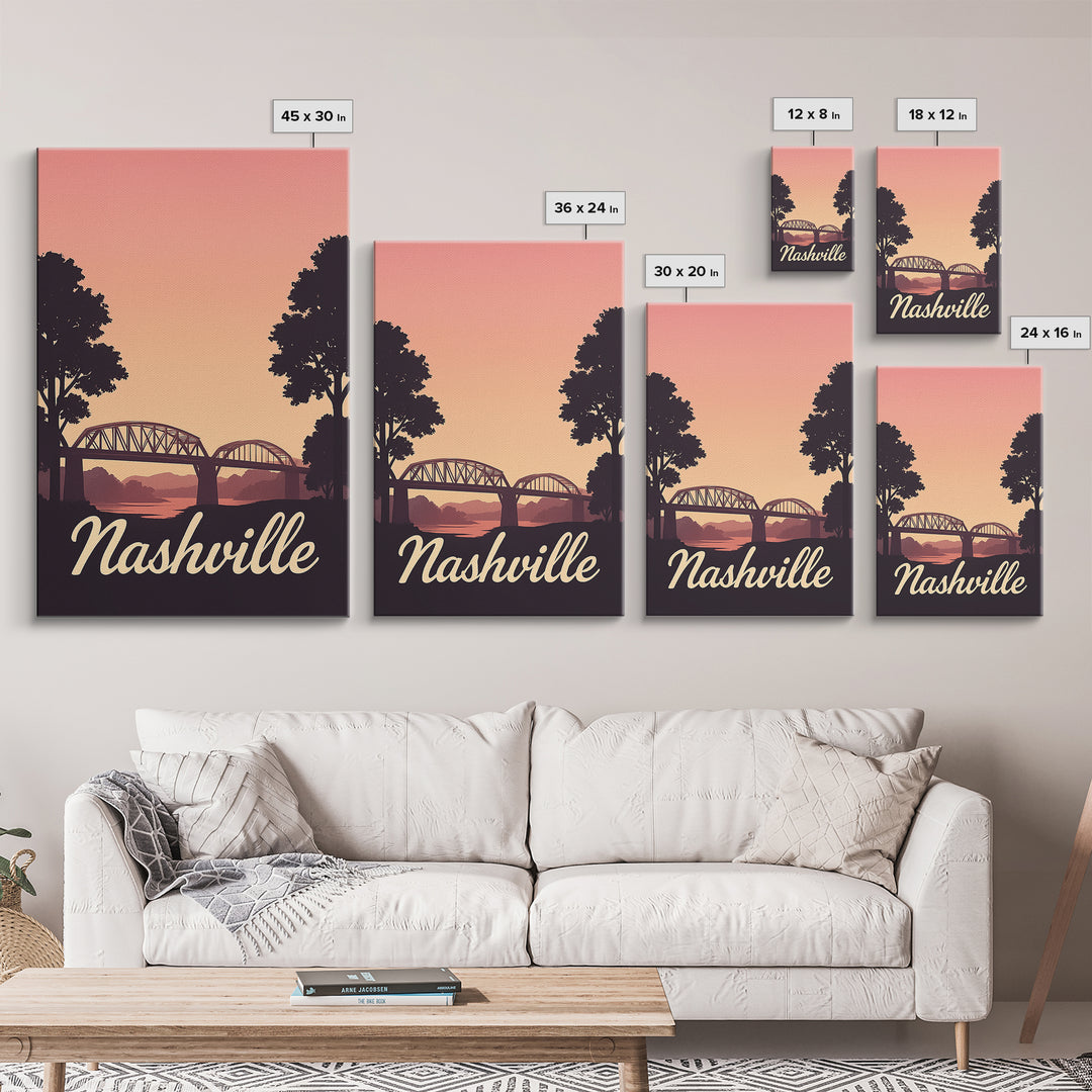 Nashville Tennessee Travel Poster, Canvas Print, Vintage Travel Poster Art, Nashville City Art, Vintage Travel Art, Living Room Wall Art