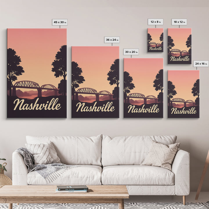 Nashville Tennessee Travel Poster, Canvas Print, Vintage Travel Poster Art, Nashville City Art, Vintage Travel Art, Living Room Wall Art