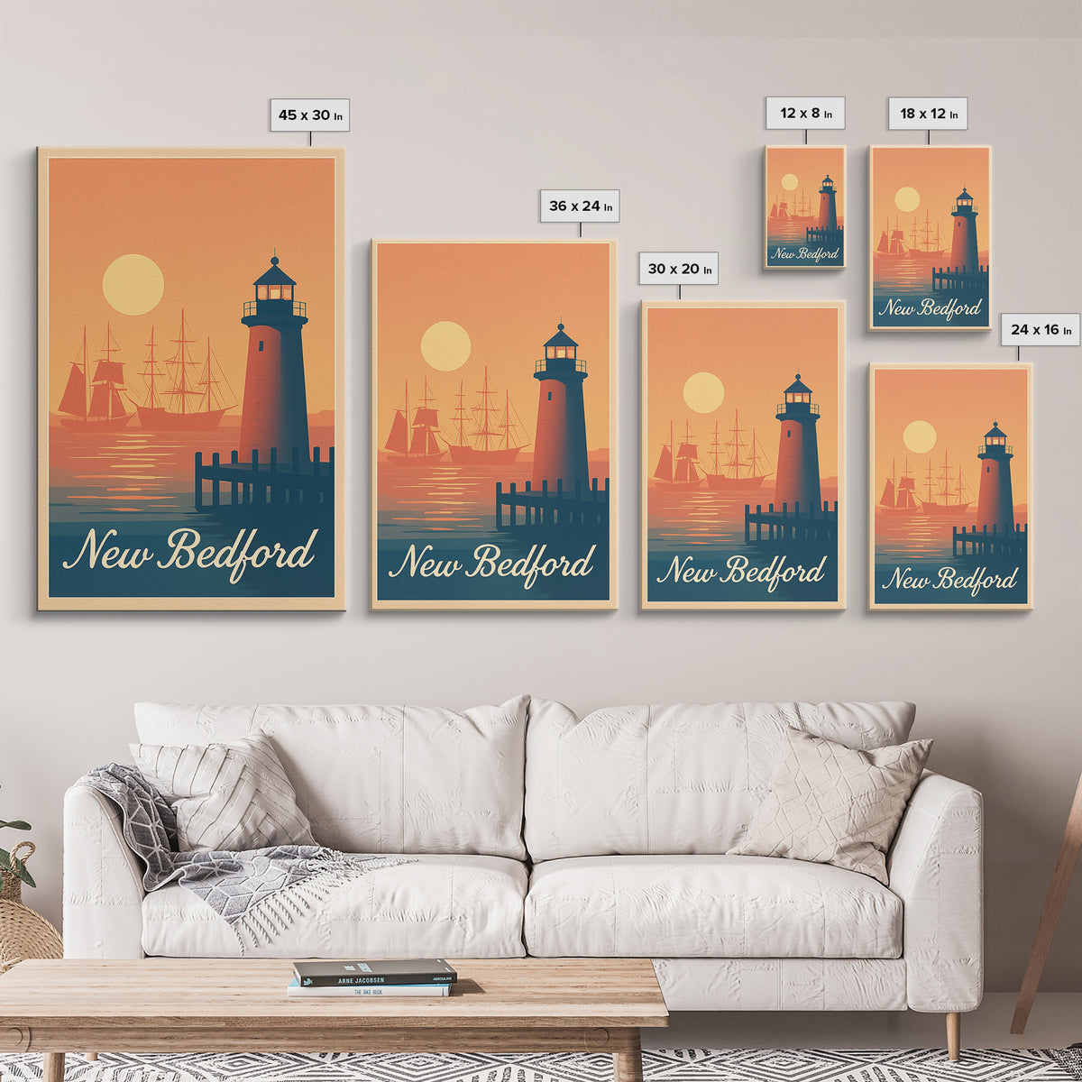 New Bedford Massachusetts Travel Poster, Canvas Print, Retro Sunset Skyline Art, New Bedford City Art, Travel Art Print, Travel Prints