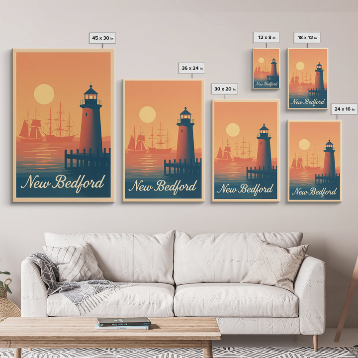 New Bedford Massachusetts Travel Poster, Canvas Print, Retro Sunset Skyline Art, New Bedford City Art, Travel Art Print, Travel Prints