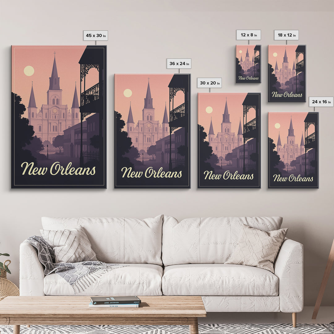 New Orleans Travel Poster, Canvas Print, Retro Sunset Skyline Art, New Orleans City Art, Vintage City Poster, City Illustration