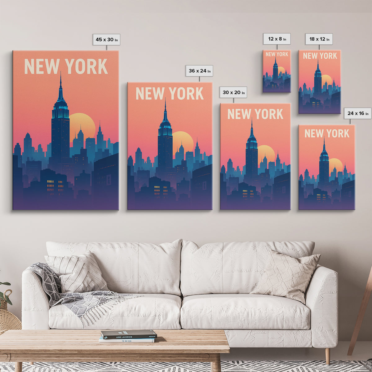 New York Travel Poster, Framed Canvas Print, Classic Travel Poster Art, New York Poster Print, Watercolor Skyline, Travel Art Print