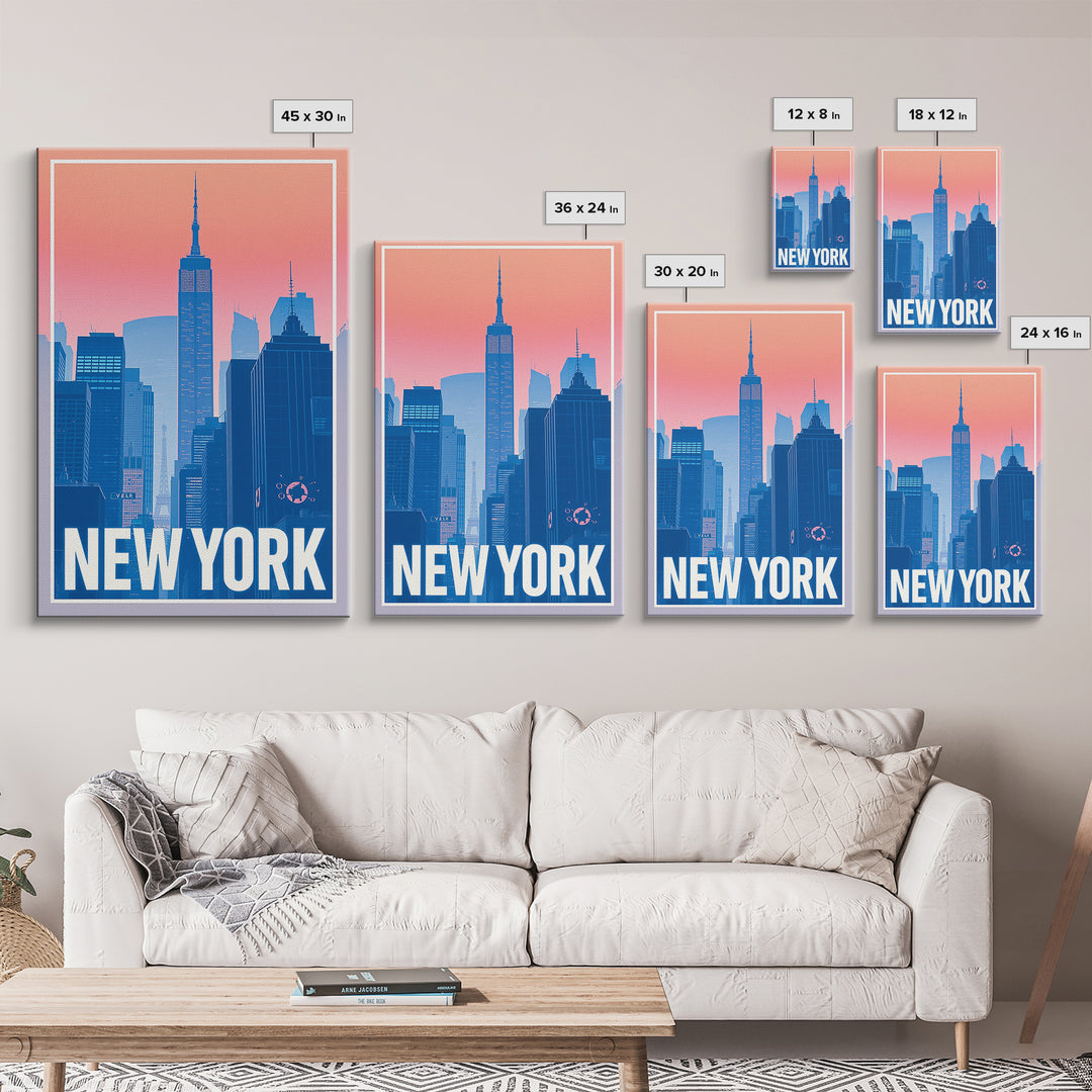 New York Travel Poster, Framed Canvas Print, Classic Travel Poster Art, New York City Art, Travel Poster Art, Watercolor Skyline