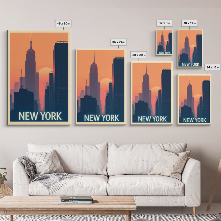 New York Travel Poster, Framed Canvas Print, Mid Century City Wall Art, New York City Art, Wanderlust Decor, Eclectic Wall Decor
