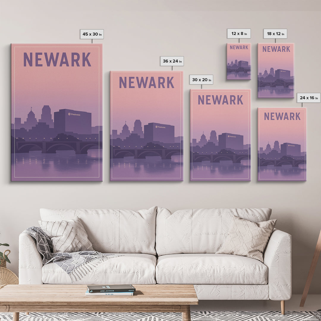 Newark New Jersey Travel Poster, Canvas Print, Mid Century City Wall Art, Newark Art Print, Watercolor City Skyline, Art Print