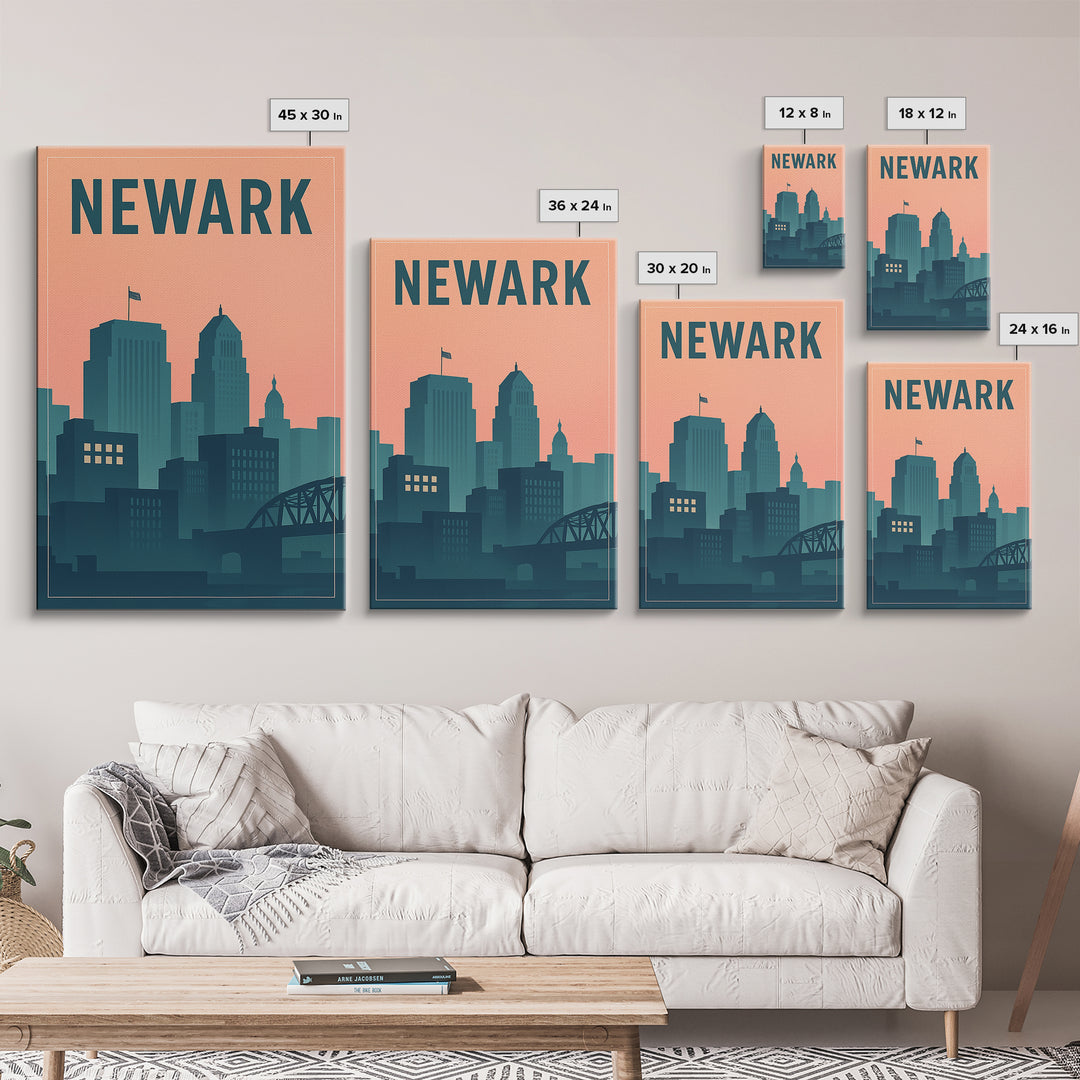 Newark Travel Poster, Canvas Print, Mid Century City Wall Art, Newark Art Print, Vintage City Art, Travel Art Print, City Illustration