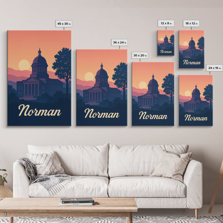 Norman Oklahoma Travel Poster, Framed Canvas Print, Mid Century City Wall Art, Norman City Art, Vintage Travel Print, Retro Travel Print