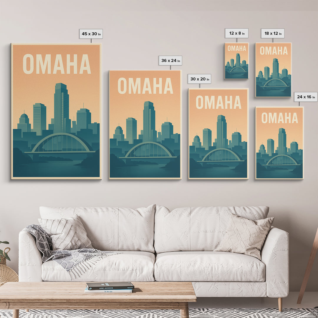 Omaha Travel Poster, Framed Canvas Print, Mid Century City Wall Art, Omaha Wall Art, Travel Wall Decor, Mid Century Wall Art, Wall Art