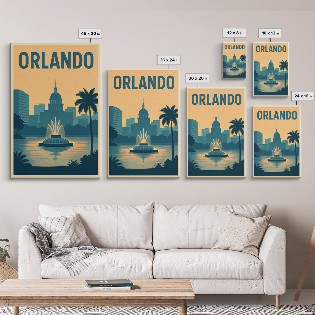 Orlando Travel Poster, Framed Canvas Print, Classic Travel Poster Art, Orlando Travel Art, Vintage Travel Art, Mid Century Wall Art