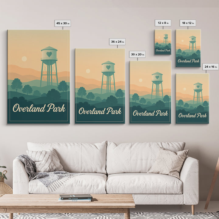 Overland Park Kansas Travel Poster, Canvas Print, Retro Sunset Skyline Art, Overland Park Art Print, Wanderlust Decor, Watercolor Cityscape