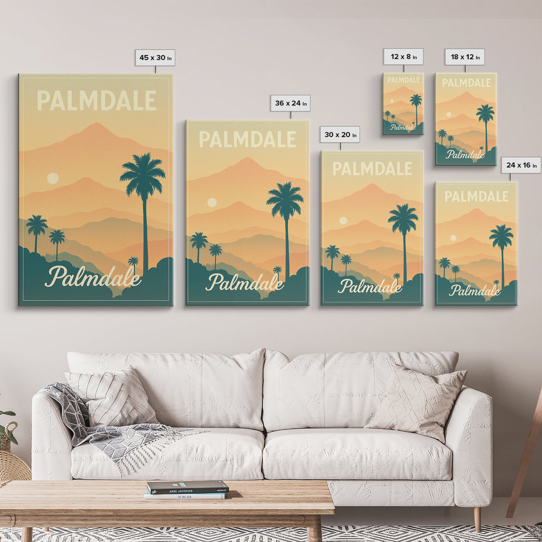 Palmdale California Travel Poster, Canvas Print, Retro Sunset Skyline Art, Palmdale Poster Print, Wanderlust Decor, Travel Art, City Poster