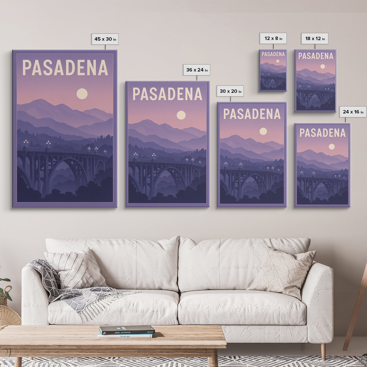 Pasadena California Travel Poster, Canvas Print, Mid Century City Wall Art, Pasadena City Art, Travel Print, Vintage City Poster, Wall Art
