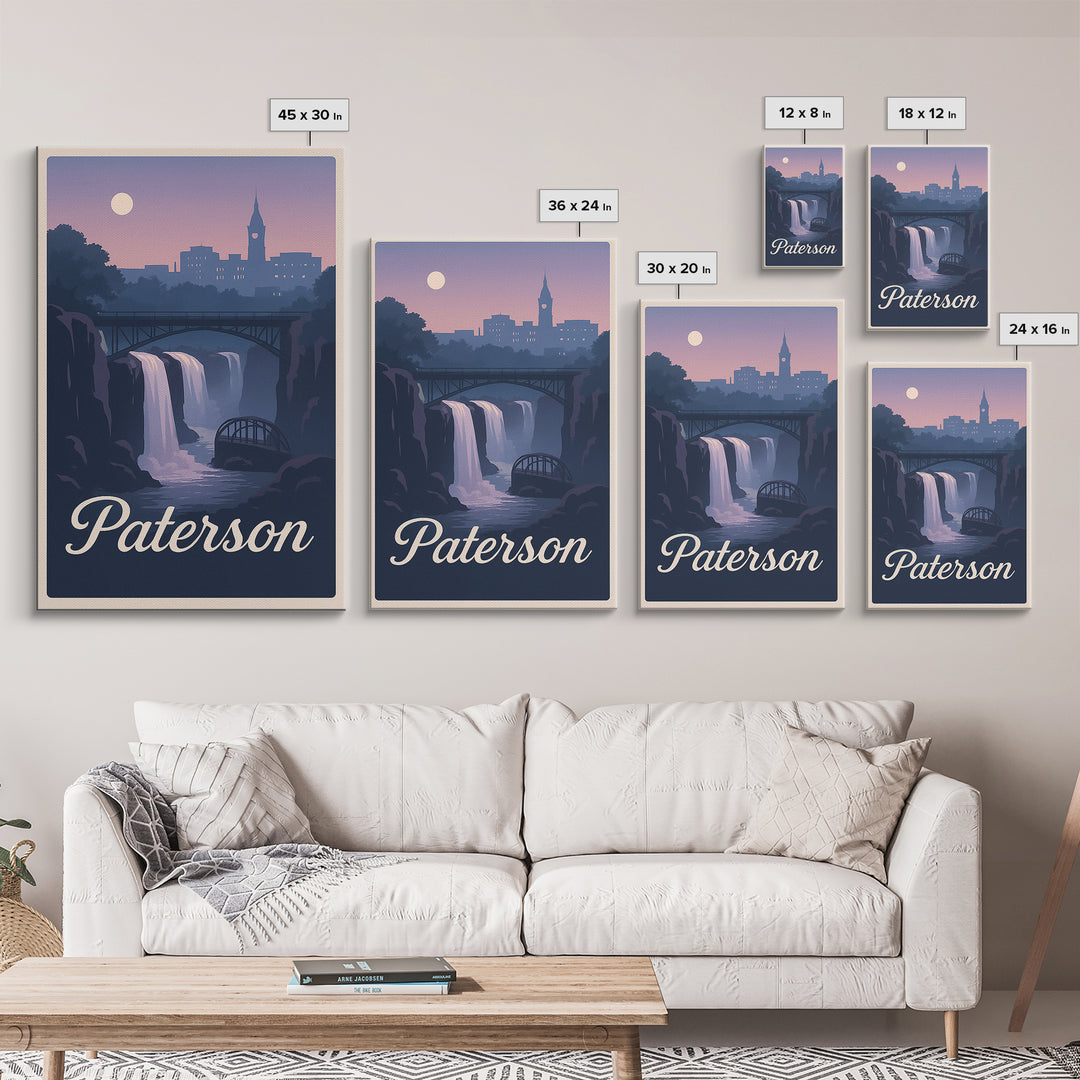 Paterson Travel Poster, Framed Canvas Print, Mid Century City Wall Art, Paterson Poster Print, Travel Poster Set, Gift For Travelers