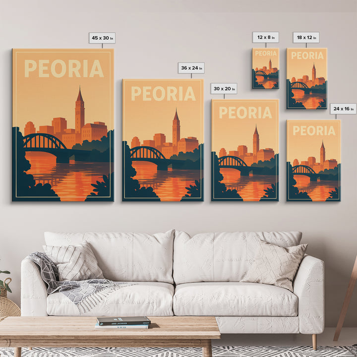 Peoria Travel Poster, Framed Canvas Print, Classic Travel Poster Art, Peoria Poster Print, Vintage Travel Art, Travel Wall Art