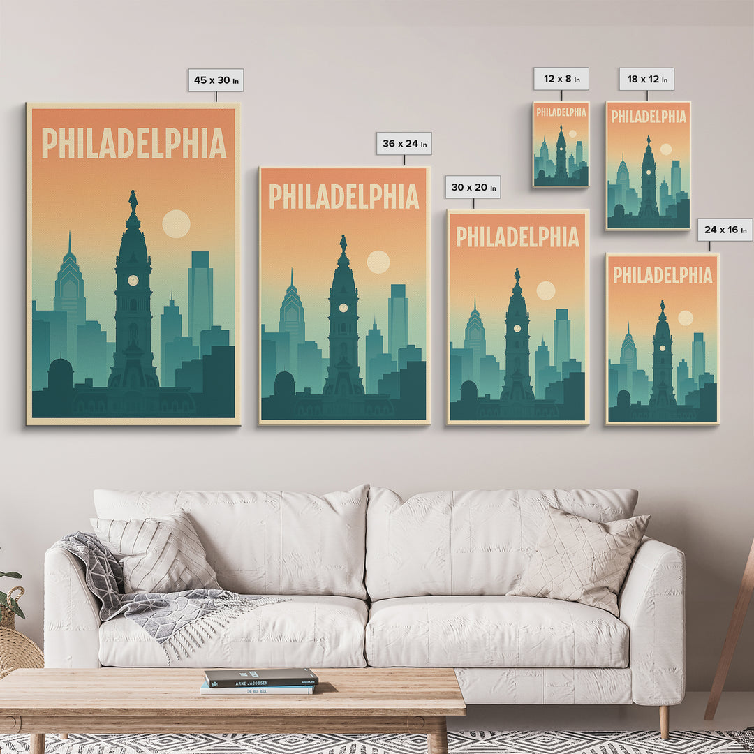 Philadelphia Pennsylvania Travel Poster, Canvas Print, Classic Travel Poster Art, Philadelphia Wall Art, Office Decor, Eclectic Wall Decor