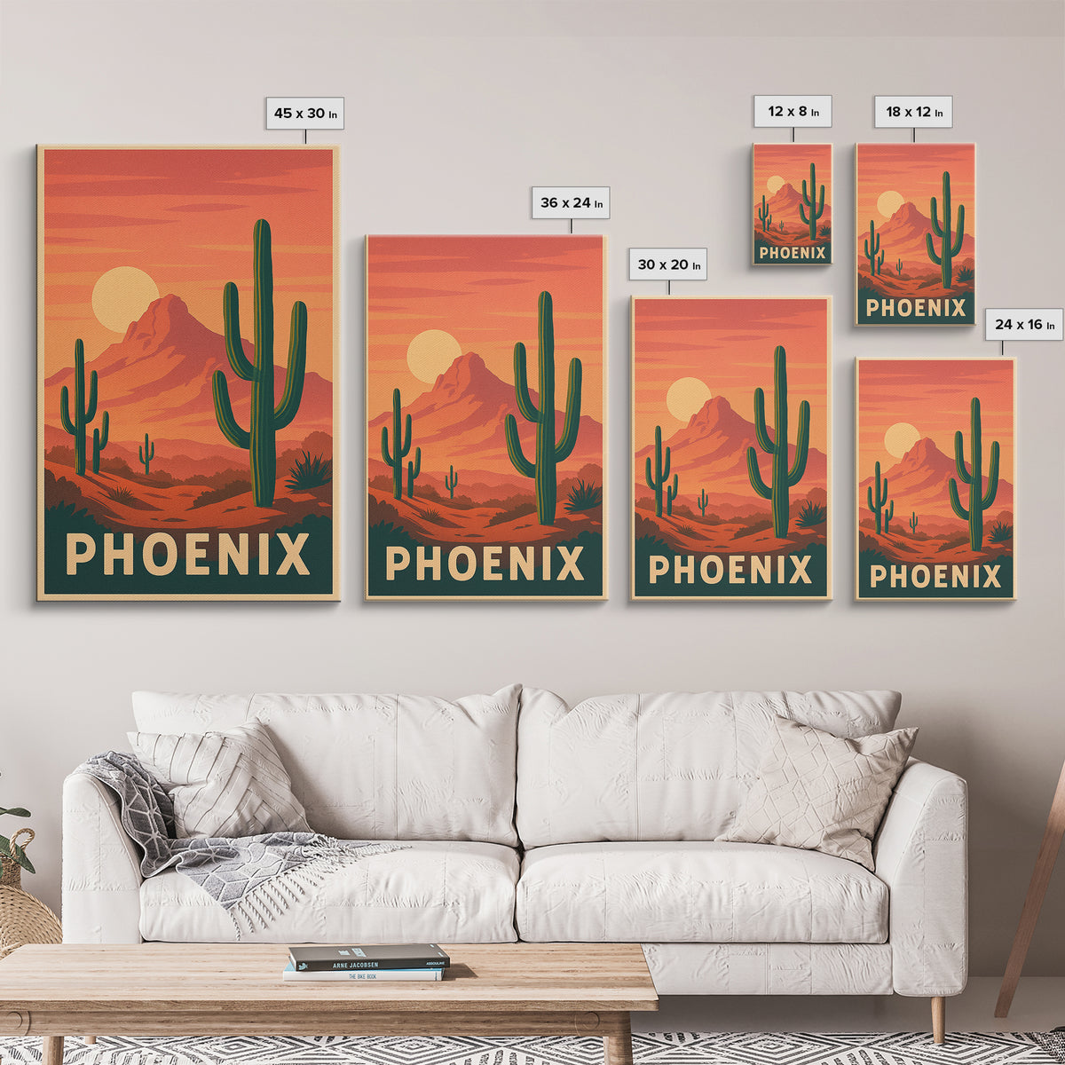 Phoenix Arizona Travel Poster, Framed Canvas Print, Retro Sunset Skyline Art, Phoenix Travel Art, Vintage Travel Print, Vintage City Poster