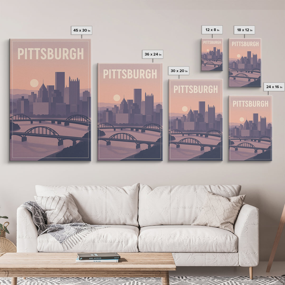Pittsburgh Pennsylvania Travel Poster, Canvas Print, Classic Poster Art, Pittsburgh Wall Art, Mid Century Wall Art, City Art Print, Wall Art