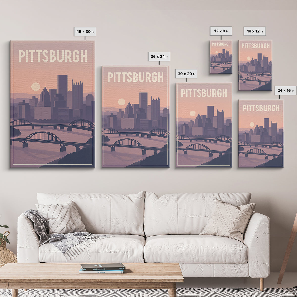 Pittsburgh Pennsylvania Travel Poster, Canvas Print, Classic Poster Art, Pittsburgh Wall Art, Mid Century Wall Art, City Art Print, Wall Art