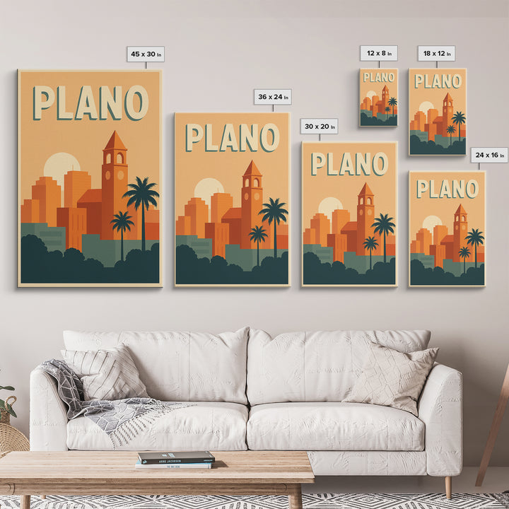Plano Travel Poster, Canvas Print, Mid Century City Wall Art, Plano Travel Art, Travel Poster Set, Travel Art Print, Travel Wall Decor