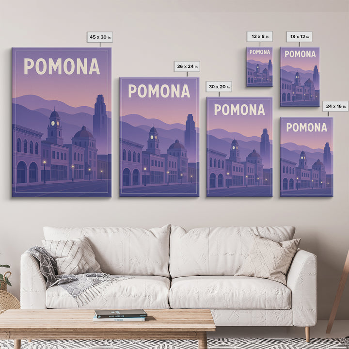 Pomona California Travel Poster, Canvas Print, Classic Travel Poster Art, Pomona City Art, Wall Art, Wanderlust Decor, City Art Print