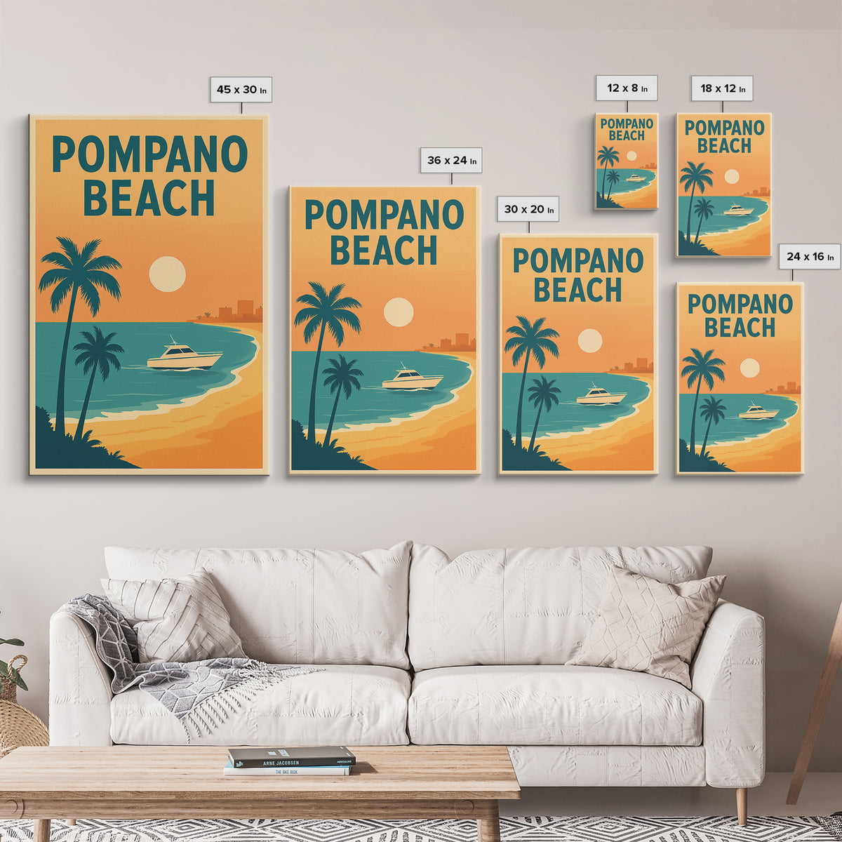 Pompano Beach Travel Poster, Framed Canvas Print, Classic Travel Poster Art, Pompano Beach Poster Print, Modern Wall Decor, City Art Print