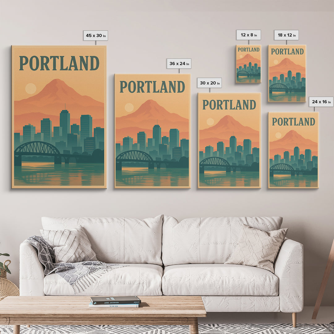 Portland Travel Poster, Framed Canvas Print, Mid Century City Wall Art, Portland Poster Print, Fine Art Print, Vintage Travel Art