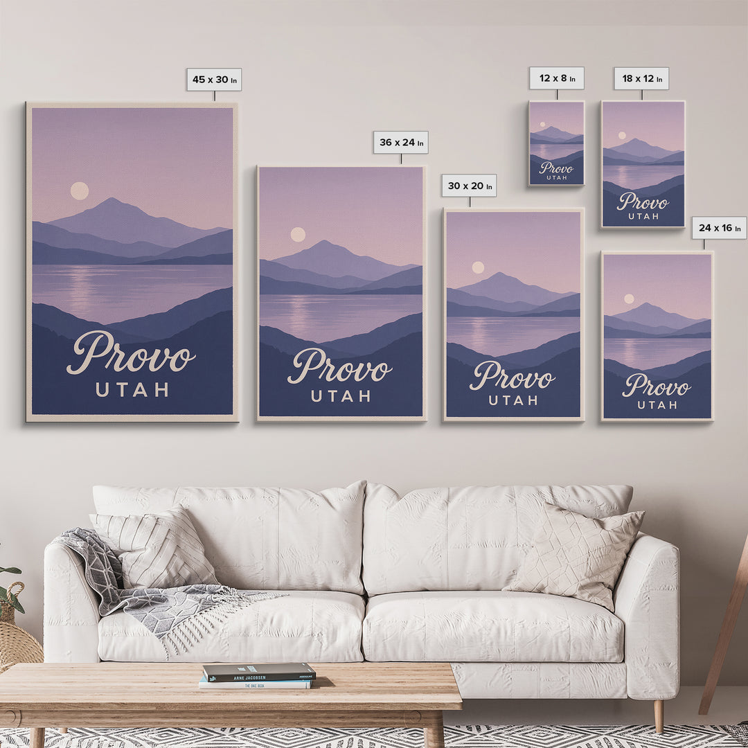 Provo Travel Poster, Framed Canvas Print, Classic Travel Poster Art, Provo Poster Print, Vintage City Art, Vintage Travel Art, Wall Art